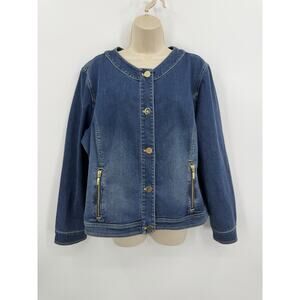 Chicos Denim Jean Jacket Button Up Size 3 Or XL